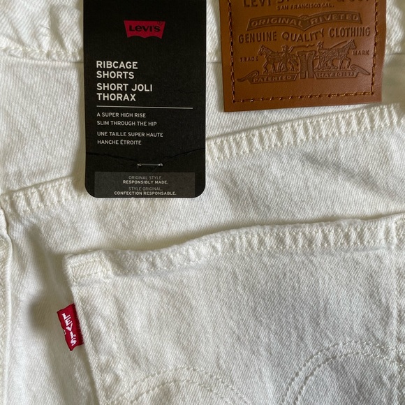 Levis Ribcage White Denim Shorts - Picture 3 of 9